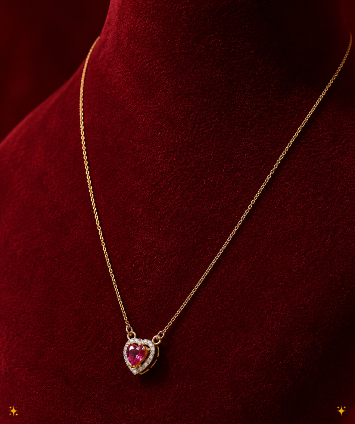 Pink heart ruby necklace
